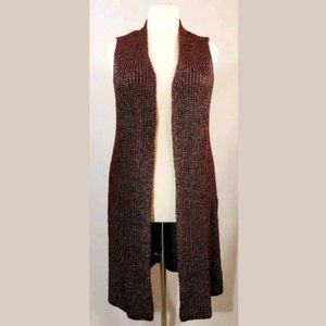 CHICO'S Long Sweater Vest, Burgundy, Silver, size 8-10